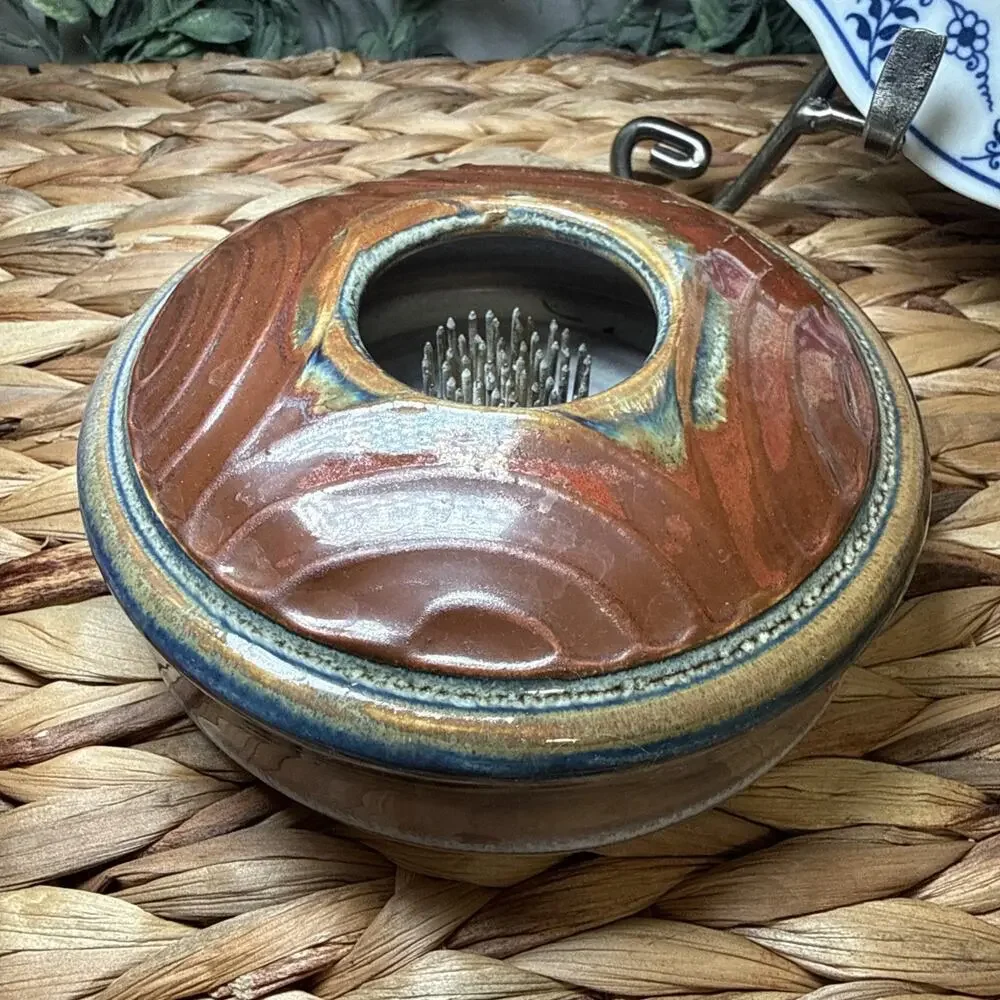 Vintage Signed LaPointe Studio Pottery Ikebana Vase Flower Frog Art Pottery 4.5”